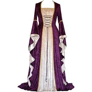 MEDIEVAL Victorian Long Dress Purple Cosplay Irish Costume Halloween Viking NWT